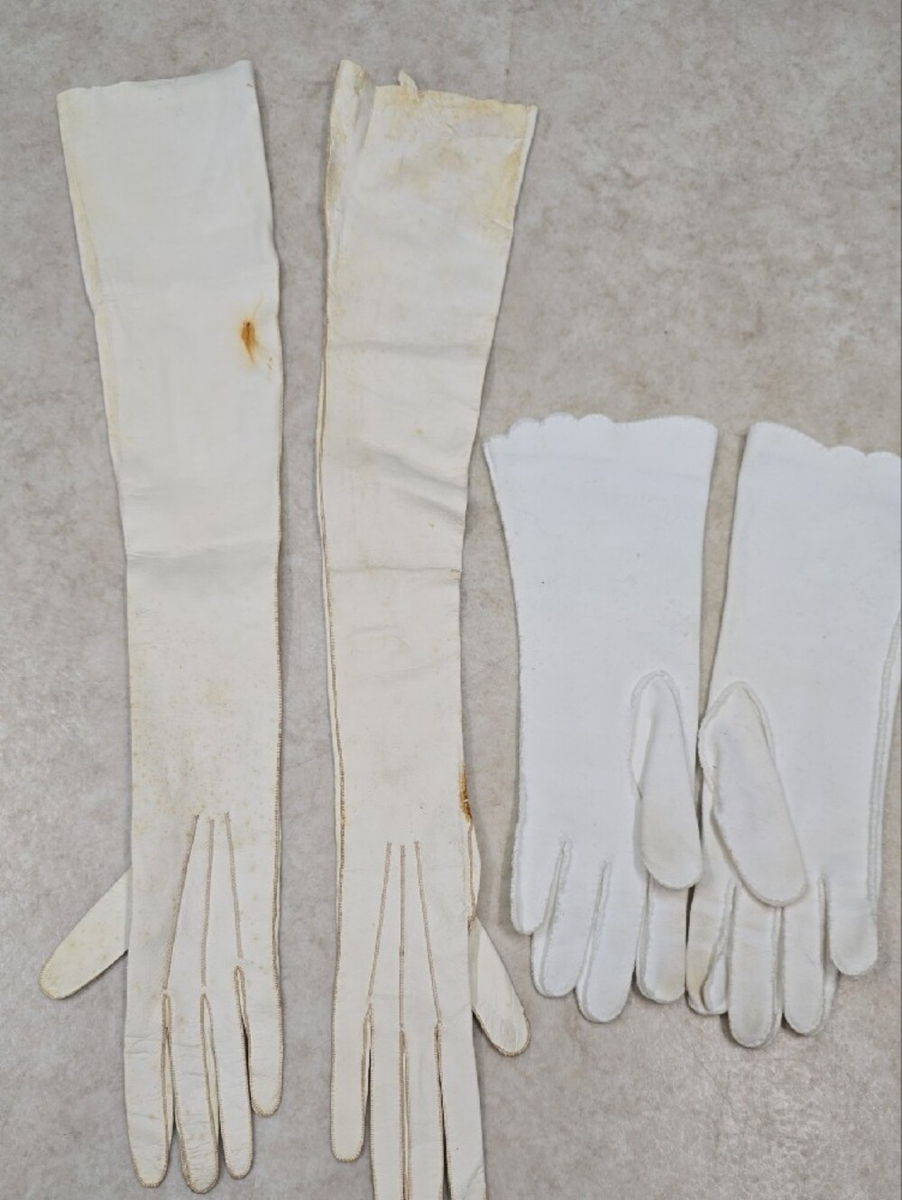 Classic White Women's Long Leather and Short Fabric Dress Gloves - Pair Set